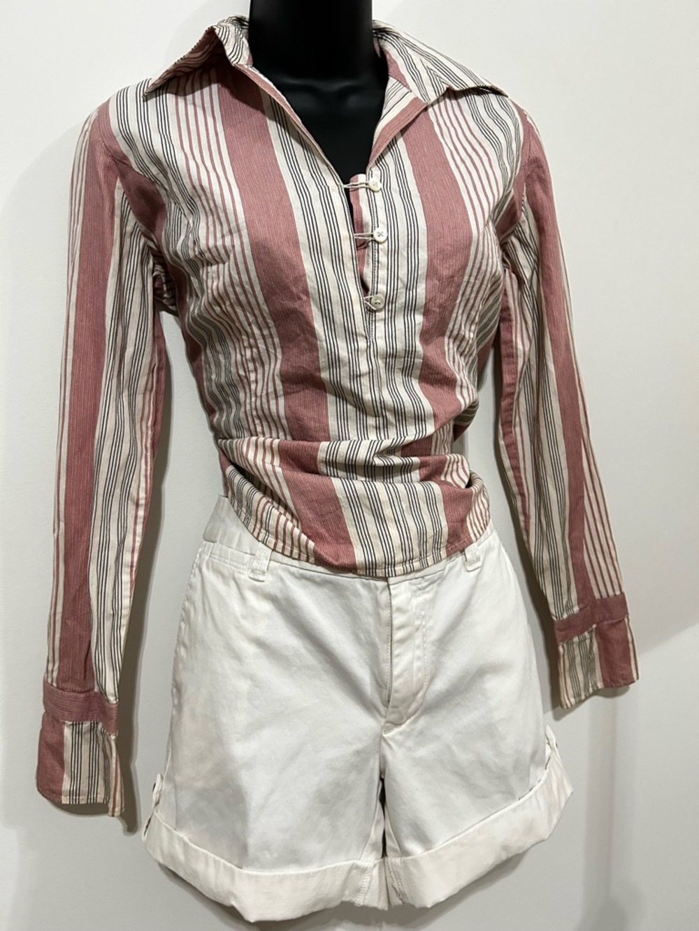 LOFT Pink and White Striped Cotton Top